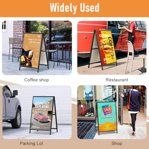 OFIFO® 23.6x27.5 Inch Heavy Duty Metal Floor Sign Display Stand, Double-Sided & Folding with Handle, Versatile & Portable Standalone Holder for Shop, Restaurant, Events and Indoor/Outdoor Use