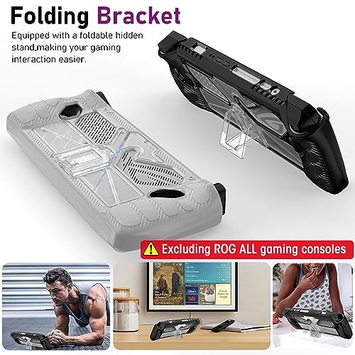 ZORBES® Case for Rog Ally Game Console Protector Anti-Scratch TPU Cover with Folding Kickstand Transparent PC Non-Slip Protective Skin Handheld Not Included Rog Ally 2PCS