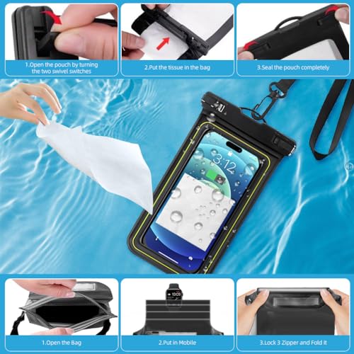 GUSTAVE Waterproof Waist Bag & 7'' PVC Waterproof Phone Bag Semi-transparent Touch Screen Waist Dry Bag IPX8 Waterproof Phone Bags Dry Bags for Kayaking, Canoeing, Boating, Hiking, Camping