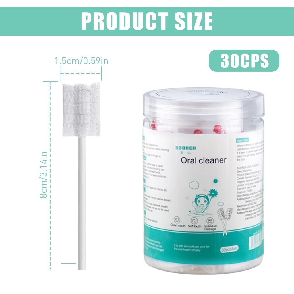 SNOWIE SOFT 30Pcs Baby Oral Cleaning Swabs Disposable Tongue Cleaner Cotton Swab Infant Dental Cleaning Swabs for 0-24 Month Baby
