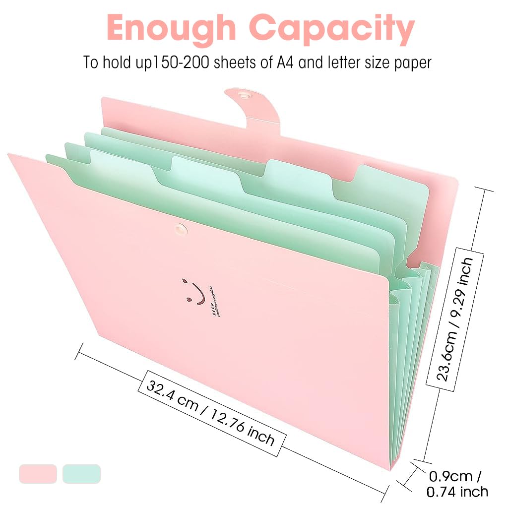 HASTHIP 2Pcs File Folder with Labels, Accordion File Folder, Expanding File Folder with Separate 5 Compartments A4 File Folders, Folder File for Documents, Filing Products Folder, Folders for School