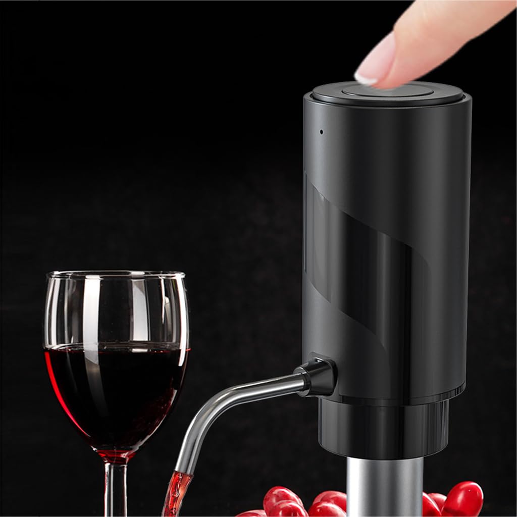 HASTHIP Electric Wine Aerator Wine Decanter Automatic Wine Aerator, One Touch Wine Dispenser Wine Pourer with USB Rechargeable, Wine Lover Gifts for Women&Men (Black-ABS)