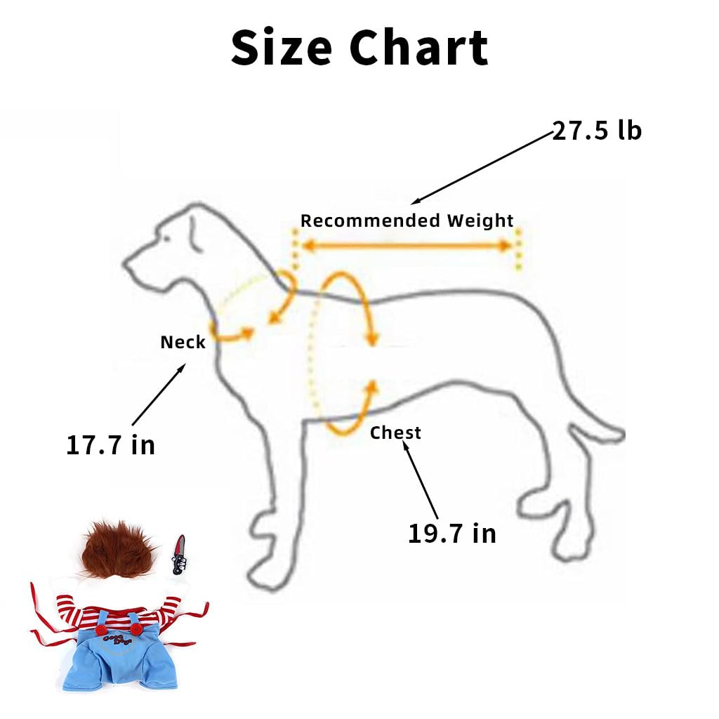 Qpets Pet Dog Clothes Hairpiece Costume Set, Funny Dog Clothes Deadly Doll Cosplay Costume For Halloween Party Funny Costume Dog Clothes Party Costume Dog Dress For Large Dogs Male (Size L), Blue