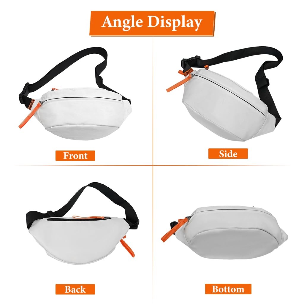 GUSTAVE Waist Bags for Men Women, Fanny Pack Women Cross Body Bag Mens Nylon Shoulder Bag, Money Bag for Commuting, Travel, Outdoor Activities, Cycling(white)