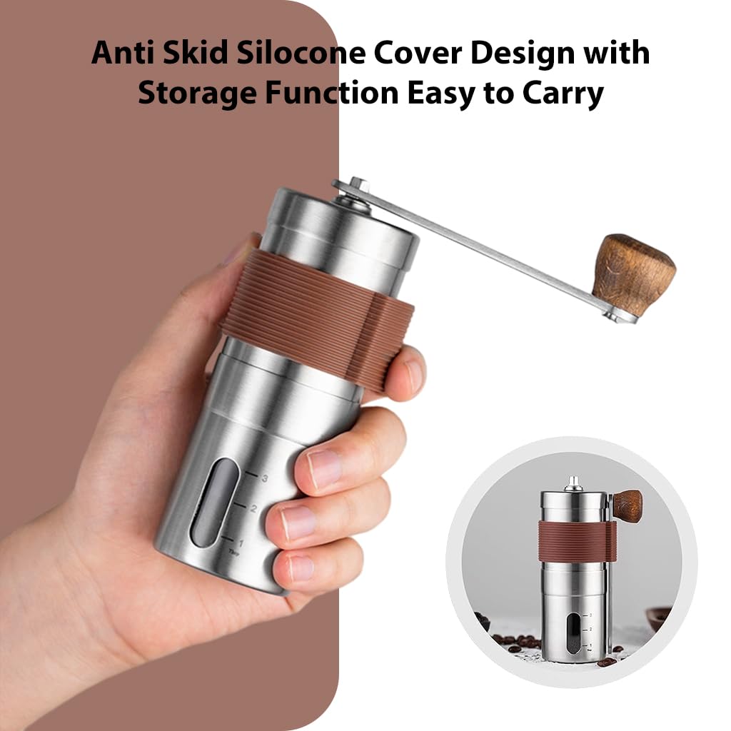 Supvox Manual Coffee Grinder - Stainless Steel Hand Coffee Grinder Portable Conical Burr Coffee Bean Grinder, Camping, Travel Espresso Coffee Hand Grinder with Hand Crank