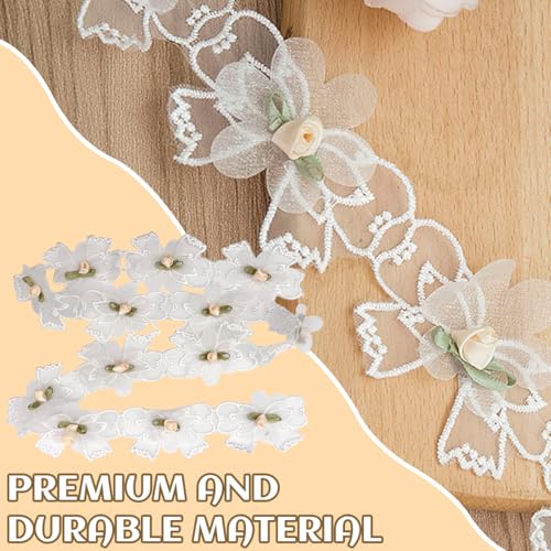HASTHIP® White Laces Borders Ribbon Flower Bow Trim for Saree Elegant Embellishment Edge Handcraft DIY Wedding Decoration Gift Packing 5.5cm Width 1 Yard Length 3 PCS