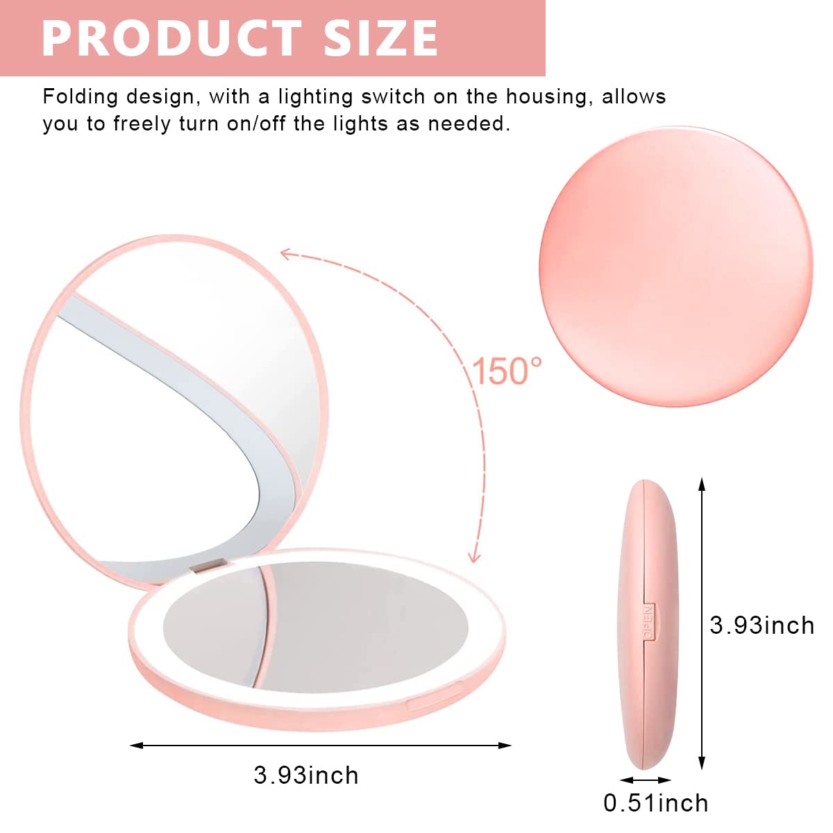 MAYCREATE Pocket LED Mirror with 10X Magnification Portable 3.5 inch Double-Side Mirror Illuminated Mirror Folding Vanity Mirror in Clutch Bag, Purse