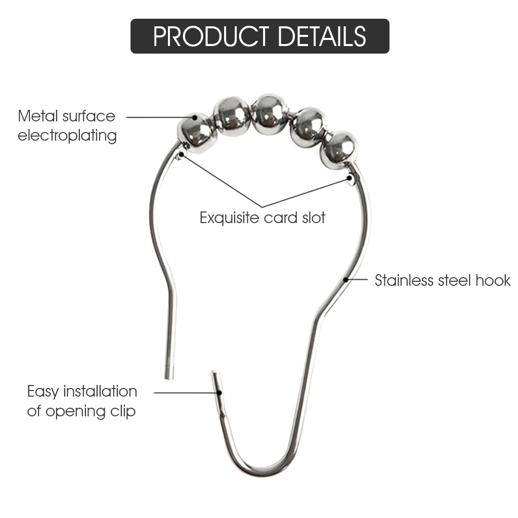 HASTHIP 24 pcs Stainless Steel Curtain Hooks for Bathroom Shower Rods Curtains, Shower Curtain Hooks Rings, Curtain Rings Metal-(6 x 4cm/2.3 x 1.6 inch, Silver)