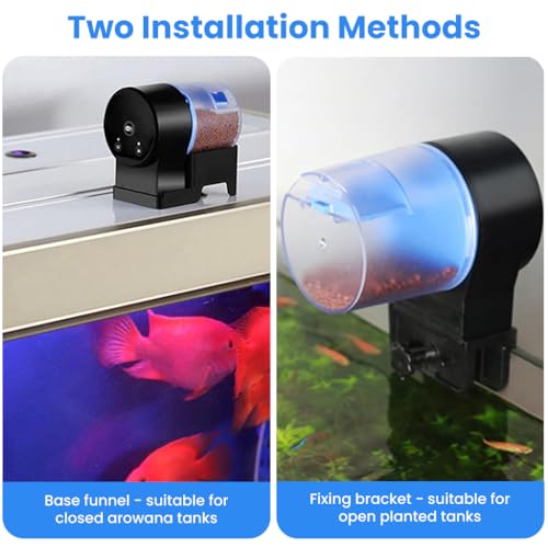 ZIBUYU® Automatic Fish Feeder for Aquarium 50g Capacity Timed Food Dispenser with Adjustable Settings No Jam Portion-Controlled Dispensing Tank Wall Mounted Battery Operated 3PCS