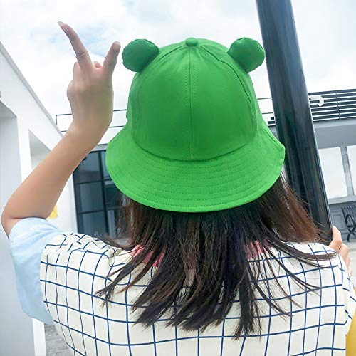 PALAY Bucket Sun Hat for Women Girl Adult Cute Frog Bucket Hat Summer Outdoor Foldable Fisherman Hat (Black)