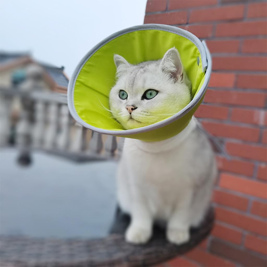 Qpets Cat Cone Collar Adjustable Drawstring Collar Polyester Cat Cones After Surgery Pet Dog Cat Recovery Cone Collar Comfy Cone Protective Collar for Dog Dog Soft Head Neck Cone for Cats 1.5-3Kg (M)