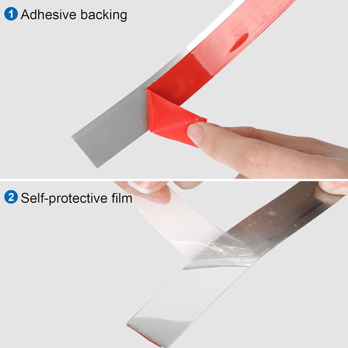 HASTHIP 16.4ft Silver Metal Trim Wall Strip, 201 Stainless Steel Self Adhesive Peel and Stick Wall Trim Metalized Mirror-Like Finish for Wall Ceiling Floor Cabinet Tile Edge Moulding (Silver)