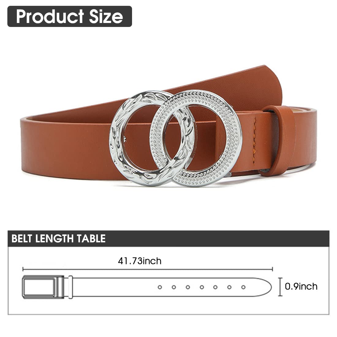 PALAY Women Dress Belt Ladies Sleek Double Ring Closure Metal Waist Belt For Women Dress,Blouse,Coat,Evening Gown-41.7inch (Brown)