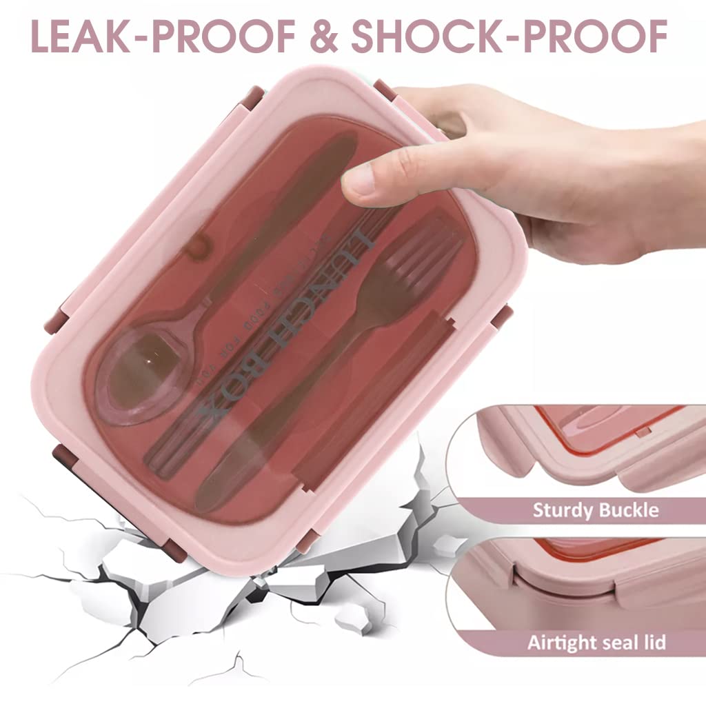HASTHIP Lunch Box for Men Women Students Kids with 304 Stainless Steel Inner Gall and Cultery, 1000ML Leakproof Bento Box Portable Lunch Box for School Office Picnic Camping