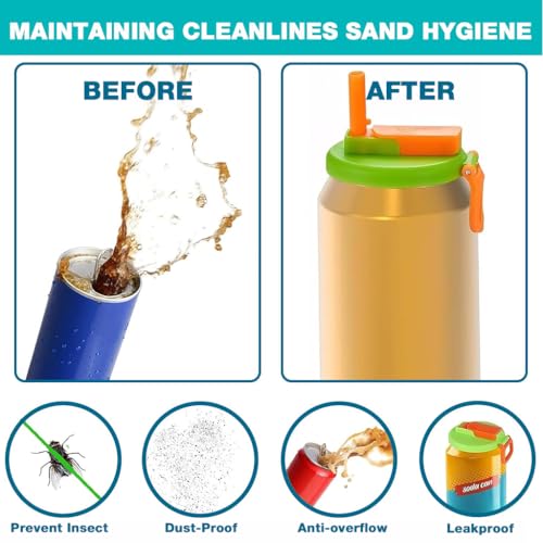 HASTHIP® 4 Pack Reusable Soda Can Lids with Silicone Straws BPA-Free Airtight Seal Spill-Proof Easy to Use Fits Standard 12oz 16oz Cans 3 PCS