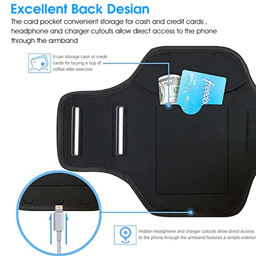 ZORBES Armband for Mobile Phone Running, Waterproof Phone Holder for Running for iPhone 13, 12, 11, XR, Elastic Arm Band with Card Holder for Within 6.2in 's Mobile (Black)