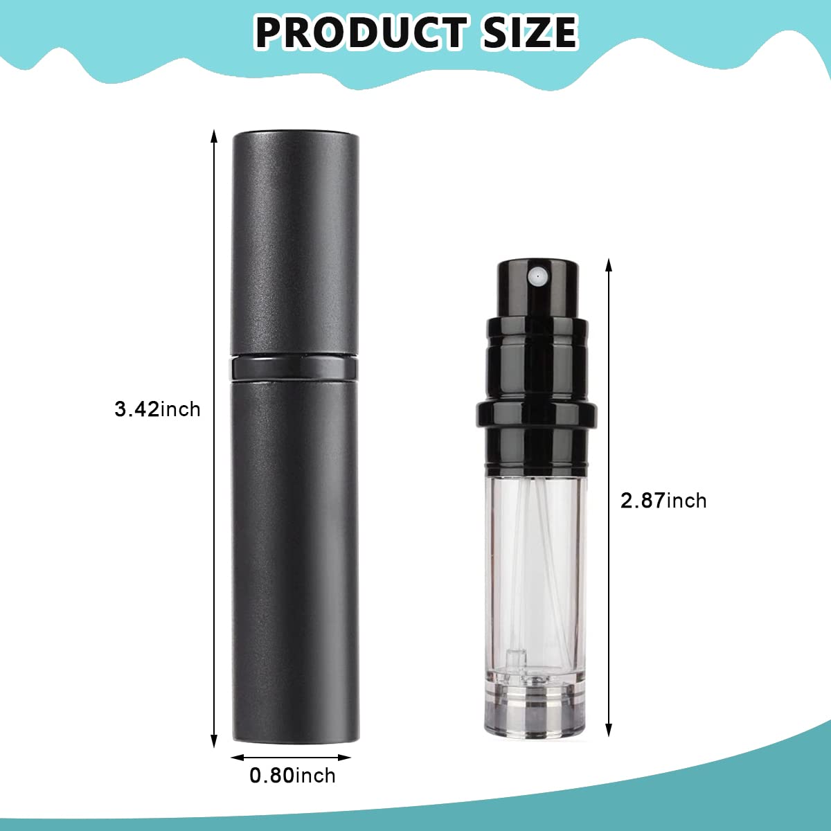 MAYCREATE Mini Perfume Refill Bottle 5ml, Upgraded Leakproof Perfume Atomiser Refillable Perfume Bottle, Matte Black Pocket Empty Spray Bottle Pump Dispenser (Metal Shell+Glass Inner)