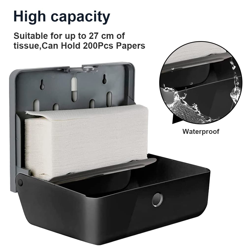 HASTHIP Tissue Holder for Bathroom, Large Tissue Paper Holder Wall-Mounted Paper Towel Dispensers, Black Transparent Paper Towel Holders for Hotels Restaurants Bathroom Kitchen, Holds 200 Paper