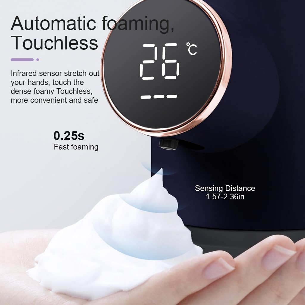 HANNEA Soap Dispenser for Bathroom, Automatic Foaming Handwash Dispenser, 320ml 1500mAh Rechargeable Touchless Waterproof Shampoo Hand Foam Wash Dispenser with 6 Adjustable Bubble Levels(Blue)