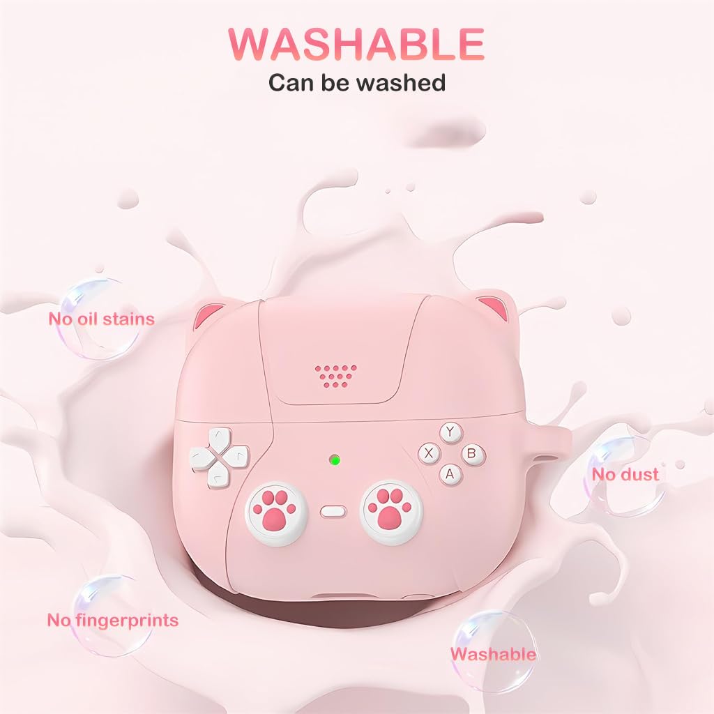 ZORBES Earbuds Case Cover for Samsung Galaxy Buds 3 Protective Silicone Skin Cover with Carabiner Fashion Retro Gaming Machine Earbuds Case Cover for Samsung Galaxy Buds 3/3 Pro, Pink