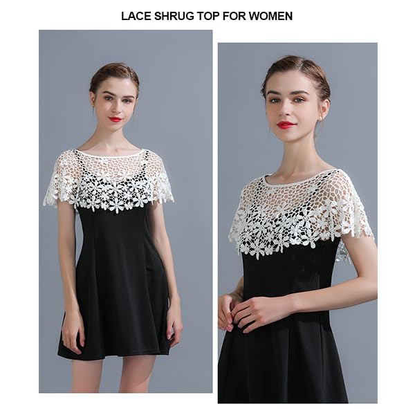 SANNIDHI® Lace Shrugs for Women Stylish Cape Poncho, Top, Floral Pattern Loose Knit Cover Up Wraps, Hollow Out Capelets for Evening Dress, Strapless, Off-shoulder, Beachwear 3 PCS