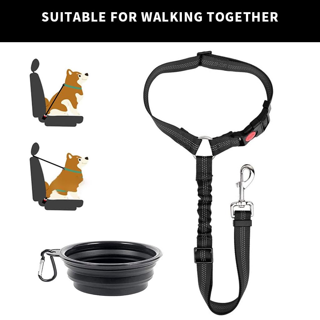 Qpets Dog Seat Belt for Car 2-in-1 Dog Leash Bungee Dog Leash Safety Restraint Secure for Dog, Dog Harness with 360 ° Swivel Attach Buckle for Car Back Seat