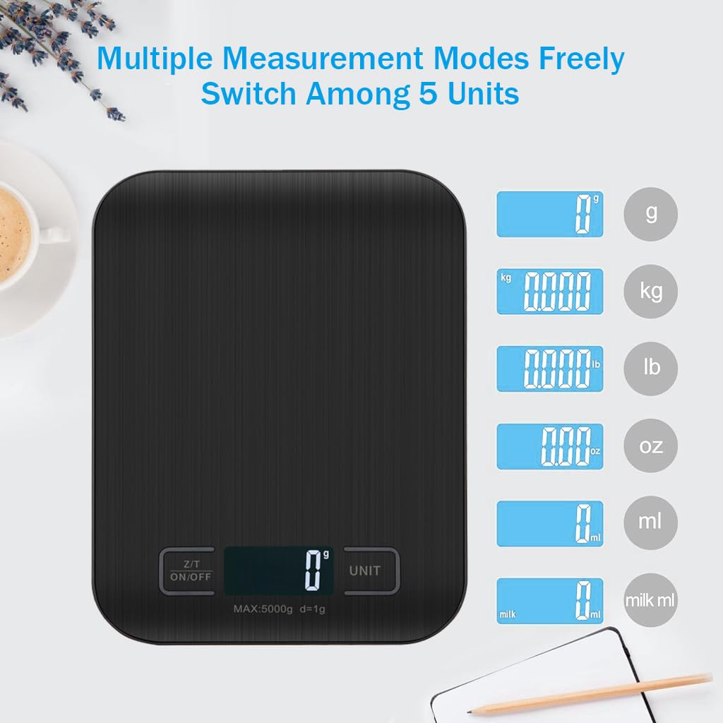 Supvox LCD Kitchen Scale 10kg/1g Precision Digital Scale with Measuring Bowl & Stainless Steel Tray, USB Rechargeable Switchable Units, Backlit Display, Ideal for Baking & Cooking