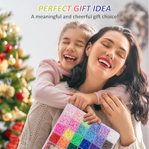 SANNIDHI® Clay Beads for Bracelet Making Kit 12000PCS 24-Color Flat Polymer Set with Letter Heart Smile Face Gold Charms Tools Jewelry DIY Crafts Gift for Girls Women