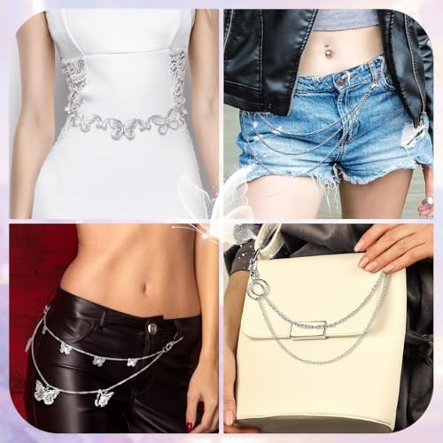 SANNIDHI® 5 Pieces Chain Belt Jeans Pants Pocket Waist Multi-Layer Hip Hop Metal Wallet Chain for Men Women