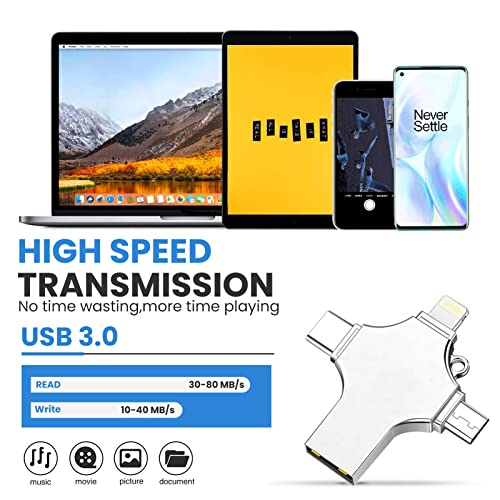 Verilux® Flash Drive 64GB 4 in 1 Pendrive with Light-ning Micro USB USB A Type-C Interface Mini Hangable Pen for iOS Android Compatible with Phone Pad PC and More Devices 3 PCS
