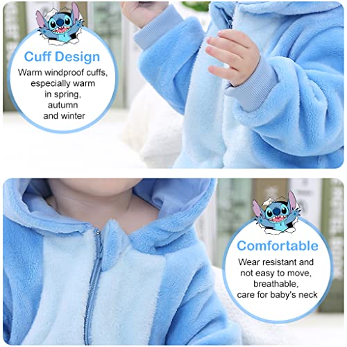 SNOWIE SOFT Baby Jumpsuit for Boys Girls, Toddler Baby Romper Flannel Cartoon Dress Warm Soft Pajamas for Kids Party Cartoon Stitch Jumpsuit for Girls Boys (12-18 Month)