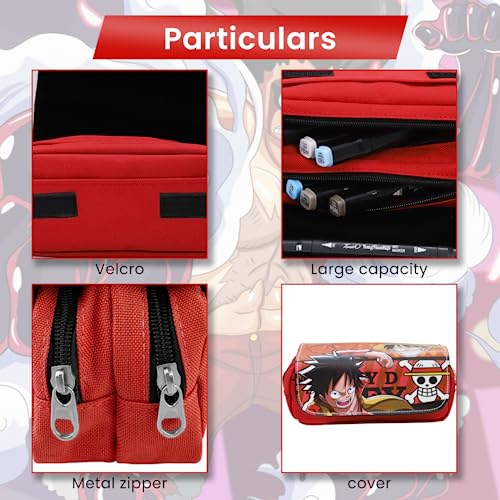 FANCYKU® Polyester One Piece Pencil Case Anime Pouch Cartoon Prints Pen Large Capacity Pu Bag Stationery Organizer Students Gift Multicolor 3PCS