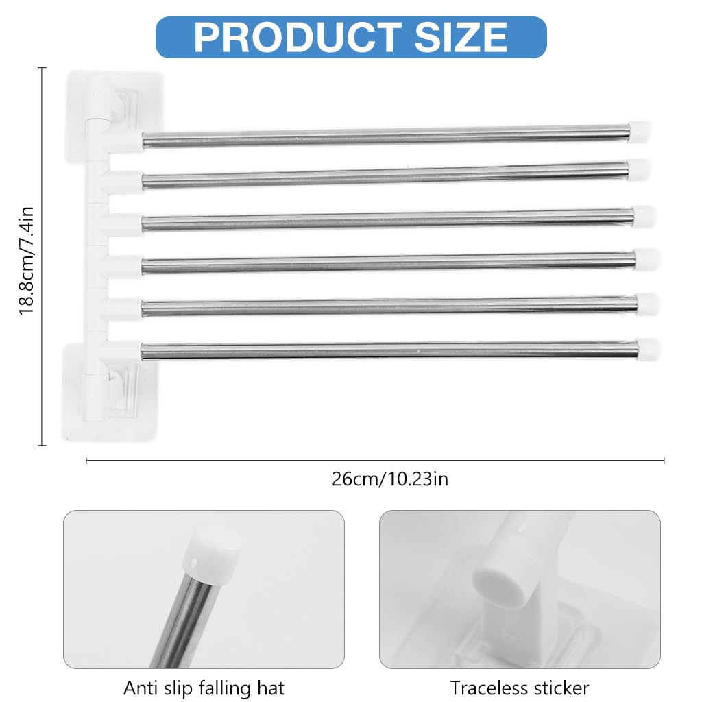 HASTHIP Bathroom Face Towel Rack 6-Bar Rotatable Bathroom Towel Rack Rotatable Stainless Steel Towel Bar Self Adhesive Wall Mount Face Towel Rack