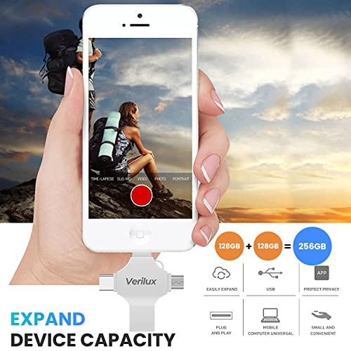 Verilux® Pendrive 128GB 4 in 1 Flash Drive with Lightning Micro USB A Type-C Interface Mini Hangable for iOS Android Compatible with iPhone iPad PC and More Devices 2 PCS