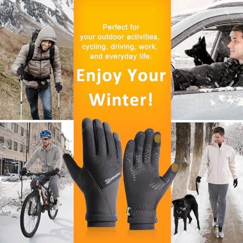GUSTAVE® Winter Gloves for Men Ski Thermal Fleece Lined Touchscreen Compatible Anti Slip Silicone Grip Waterproof Windproof Snow Cycling Running Sports XL 3PCS