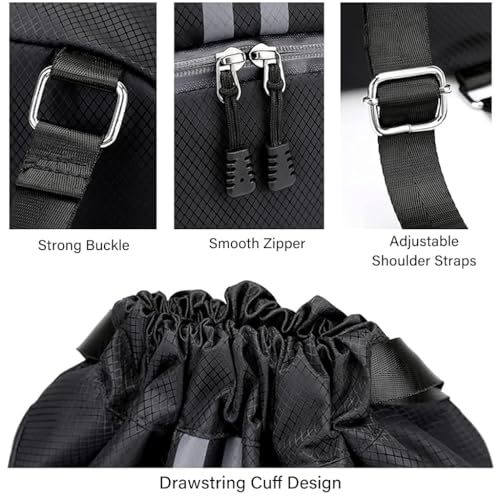 Optifit® Basketball Drawstring Bag With Shoe Compartment Large Capacity Fitness Backpack for Gym Football Outdoor Sports Water-resistant Fabric Black 3 PCS