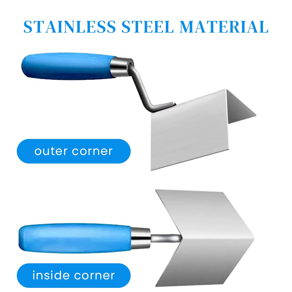 HASTHIP 2Pcs Stainless Steel Trowel Drywall Corner Tool Set 80 x 60mm Angle Trowel for Plastering Sharp Corner Creating Angle Trowels Drywall Outside&Inside Corner Trowel for Plaster, Gypsum, Cement