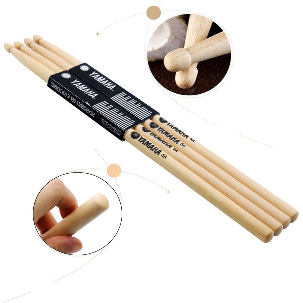 HASTHIP 5A Drum Sticks Maple Drumsticks, 2 Pair 16inch Drum Sticks Set, Wood Drumsticks Drum Accessories for Adults & Youth, Oval Wood Tip, Perfect for Pros and Beginners