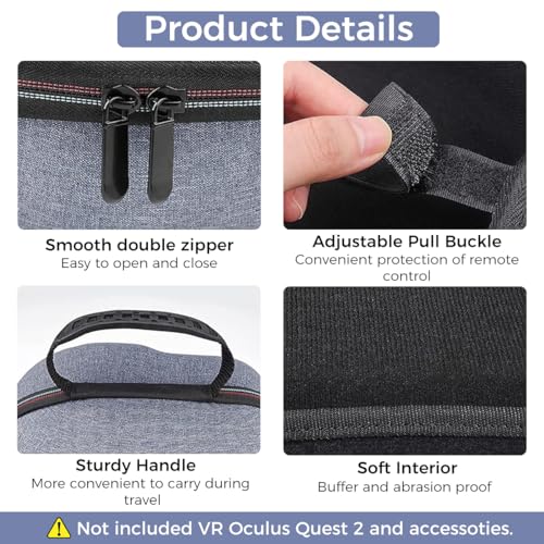 Verilux® Hard Carrying Case for Meta Quest 3/3S/2/Pro/Pico 4/4 Pro VR Headset Accessories Virtual Reality Safe Portable Protection Compatible with Original Official Elite Head Strap 3 PCS