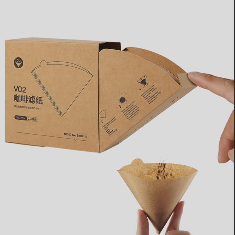 Supvox 100 Counts Coffee Filter Paper for Brewing Coffee Natural Unbleached Coffee Filter Paper Cone-Shape Disposable Coffee Filters Paper Fit for Drip Coffee, Box Packed