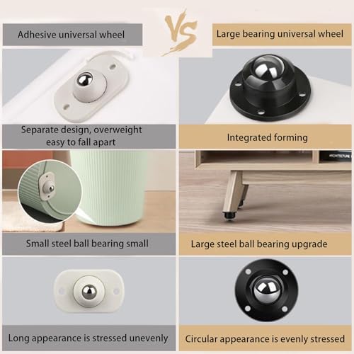 HASTHIP® 24PCS Caster Wheel Self Adhesive 360 Swivel Wheels for Furniture Small Appliance DIY Modification Moving Table Heavy Duty 400Kg Loading Capacity