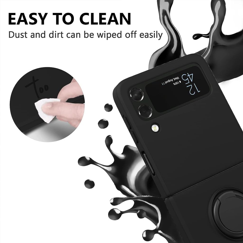 ZORBES Phone Case for Samsung Galaxy Z Flip 3 5G, 6.7'' Phone Case with Built in Metal Phone Grip TPU Phone Case Anti Scratch Phone Case for Galaxy Z Flip 3, Black
