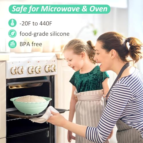 HASTHIP® 9.6-Inch Silicone Bread Basket Round Folding Proofing Food-Grade BPA-Free Non-Stick Baking Supplies for Sourdough Artisan Green 2 PCS