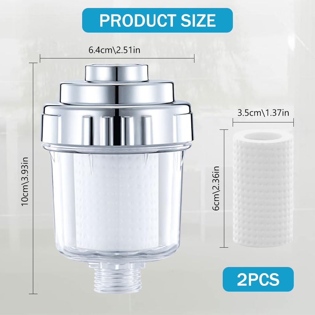 Supvox Shower Water Filter System with 2 Pro-Level Replacement Cartridges - Faucets Purification Bathroom Accessory Water Softener Impurities Shower Filter to Remove Chlorine and Heavy Metals