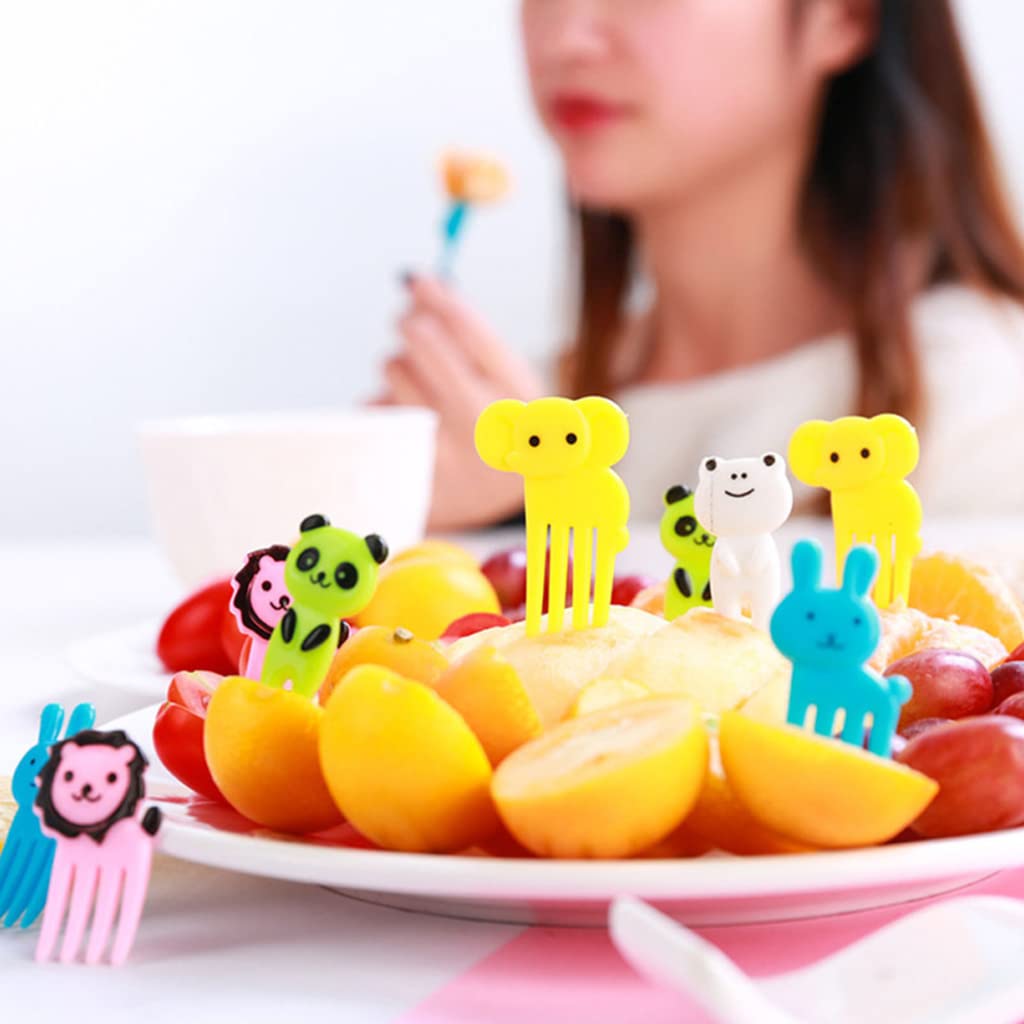 ZIBUYU 50 Pcs Random Color Cute Animals Bento Box Decor Food Fruit Mini Kids Forks & Toothpick for Cake,Dessert,Pastry Party Supply with Food Grade Plastic