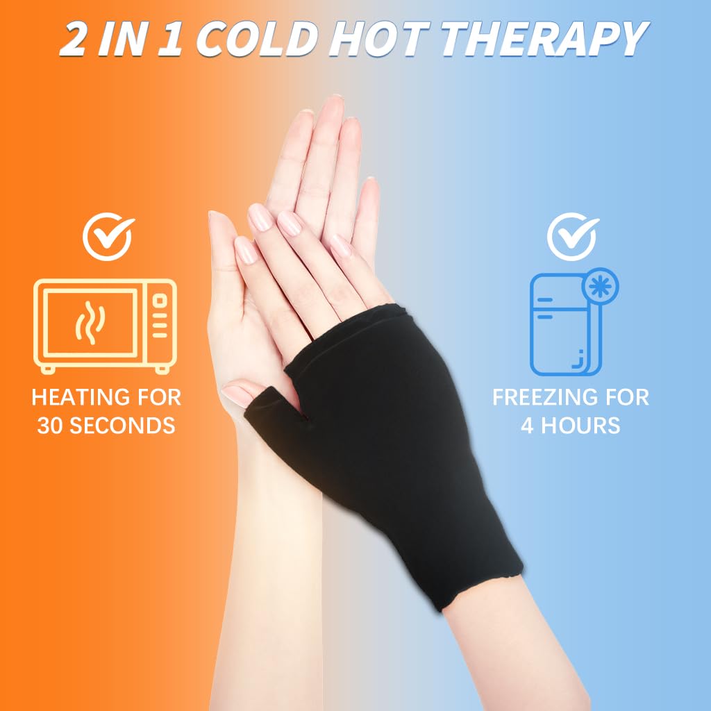 HANNEA Compression Ice Cool Glove for Pain Relief, Reusable Gel Gloves Adjustable Wrist Strap Hot & Cold Therapy for Arthritis / Carpal Tunnel / Sports Injuries / Swelling / Joint Sprain / Bruises