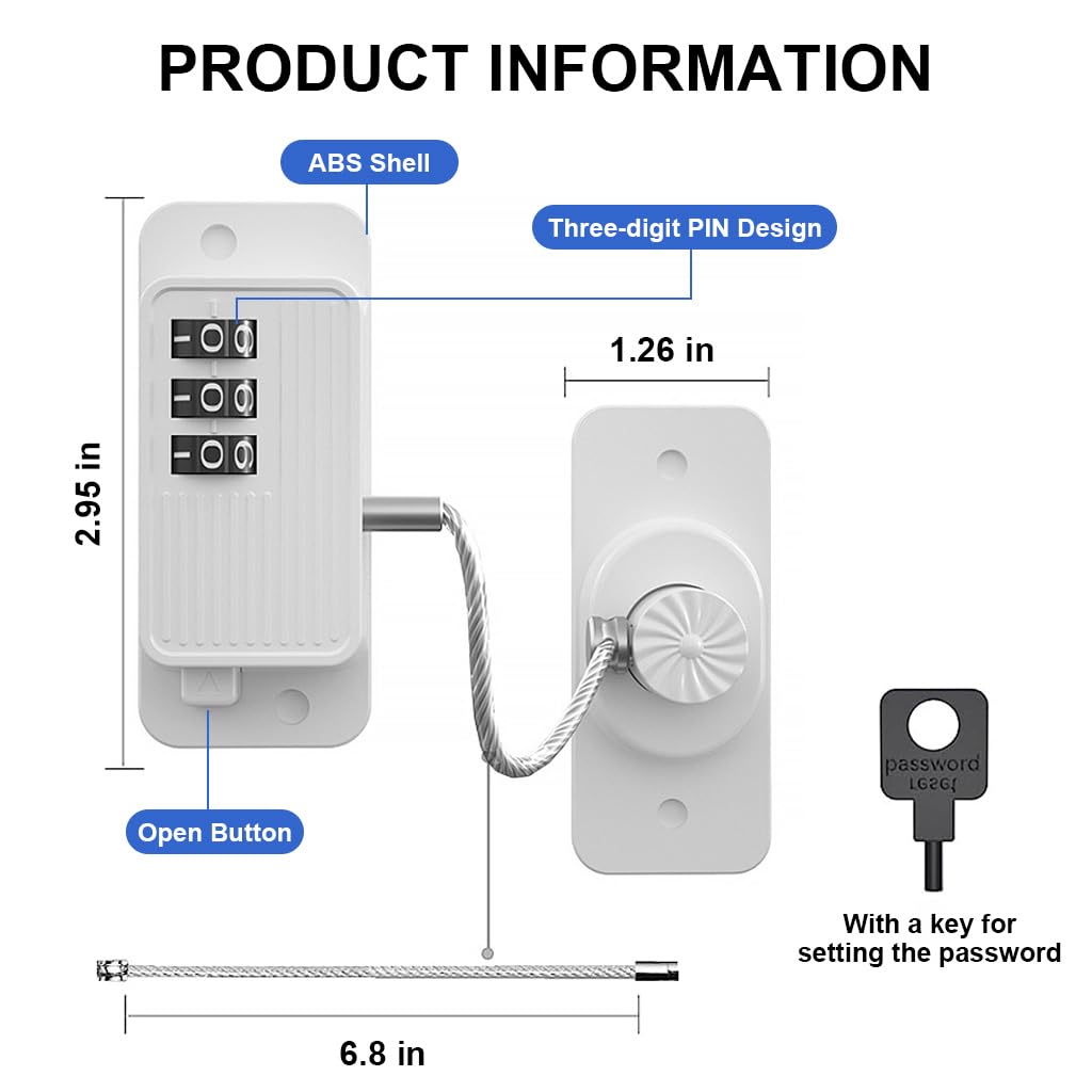 HASTHIP Door Lock for Kids' Safety, Fridge Lock with Password, Nail-Free Password Chain Lock, Multifunctional Cabinet Locks for Refrigerator, Cabinets and Drawers, Closets, Windows, Doors (White)