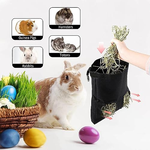 Qpets Rabbit Hay Feeder Bag, Hanging Hay Bag Feeding Bag Hey Storage Bag 600D Oxford Cloth Feeder Bag Feeding Bag with 2 Feeding Holes Small Pet Feeding Bag for Rabbit Guinea Pig Chinchilla