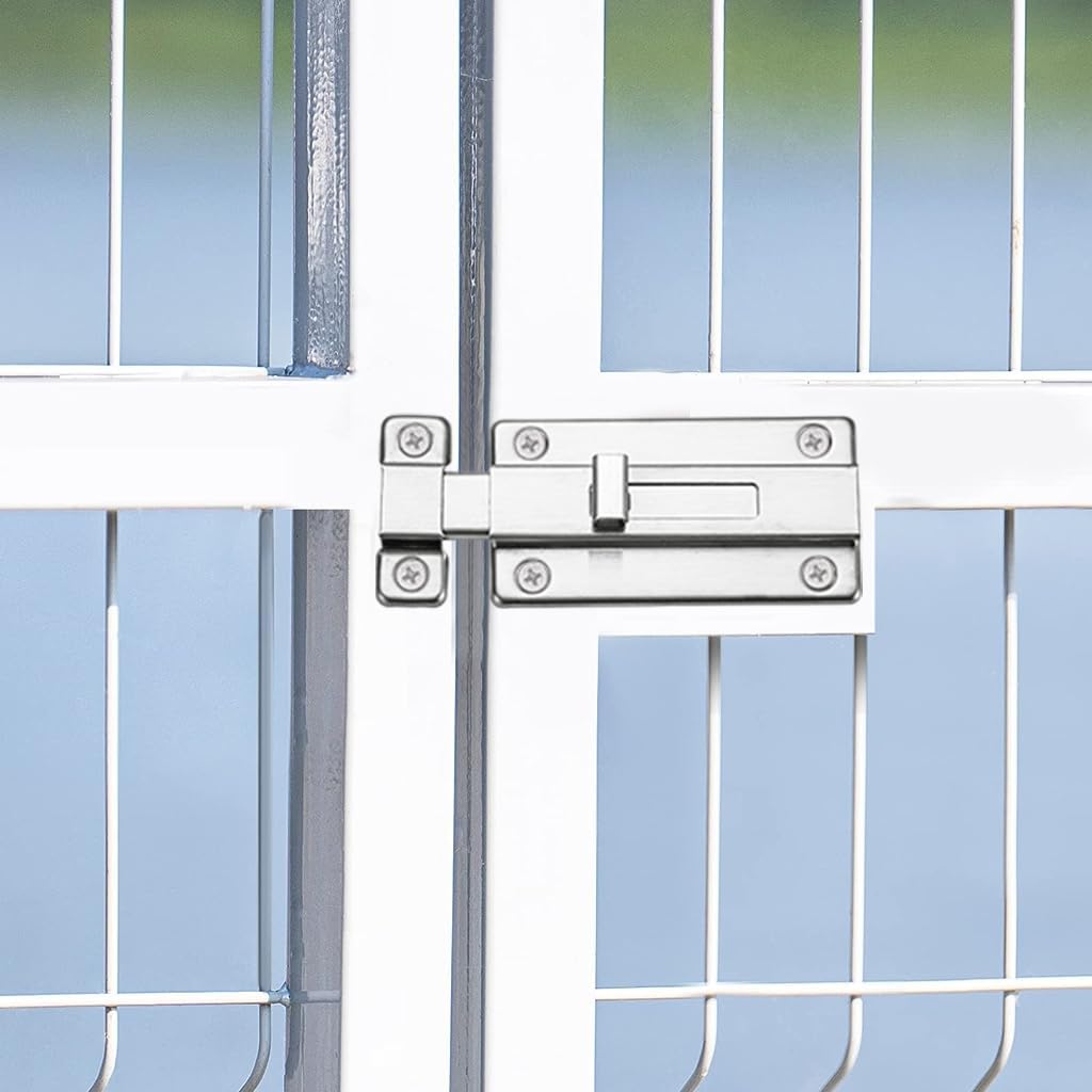 HASTHIP Stainless Steel Door Lock Sliding Latch with Screws Heavy Duty Security Slide Lock for Door, Window, Cabin, Chicken Coop, Barn (2 Pcs, Silver)