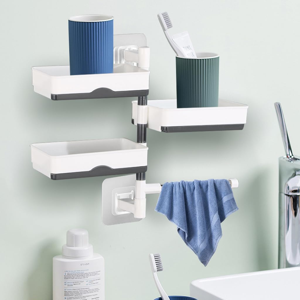 HASTHIP Super Powerful Self-Adhesive 3 Layer Soap Dish Holder for Bathroom Shower and Kitchen Wall Mounted Rotatable Soap Holder Saver Box Storage